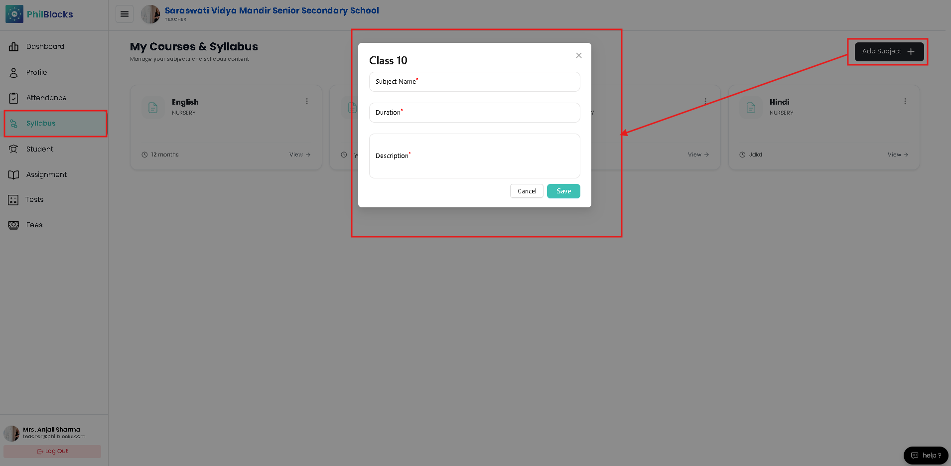 Add syllabus modal
