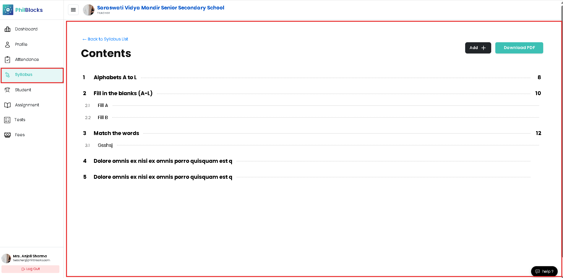 Syllabus contents