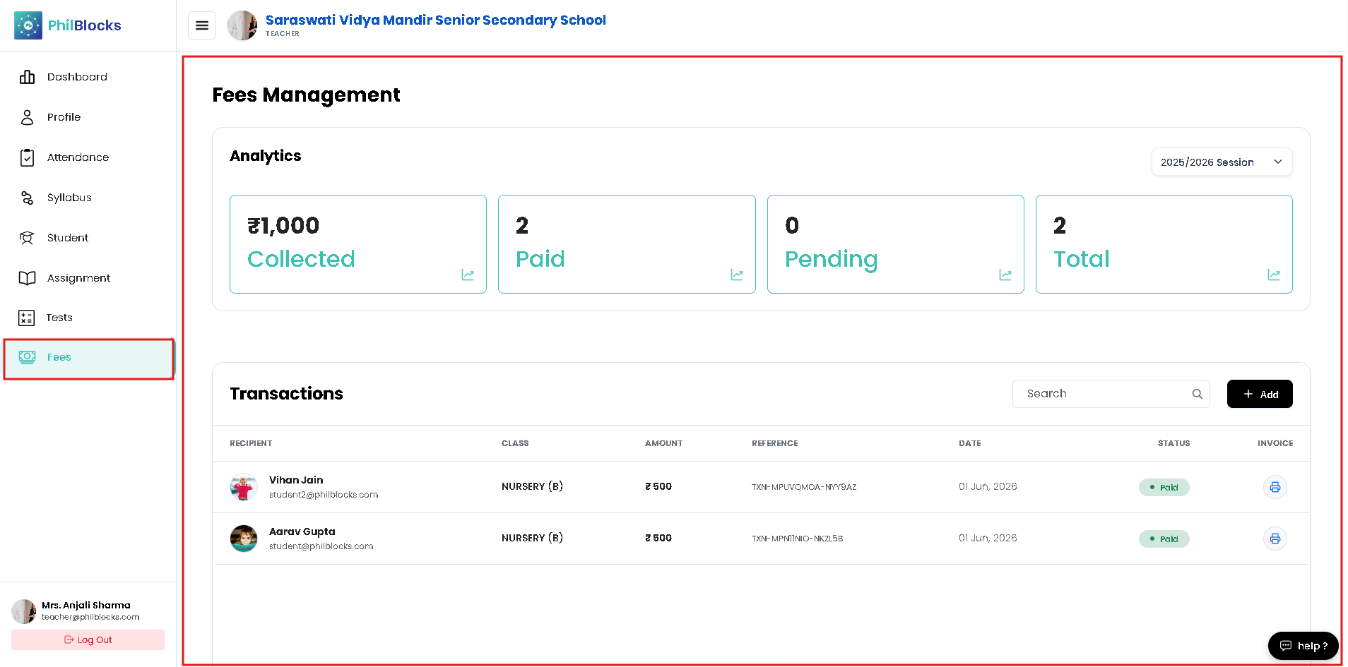 Fees analytics
